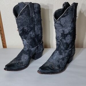 Sonora Black Distressed Studded Western Cowboy Boots SN1045 Womens 9 B